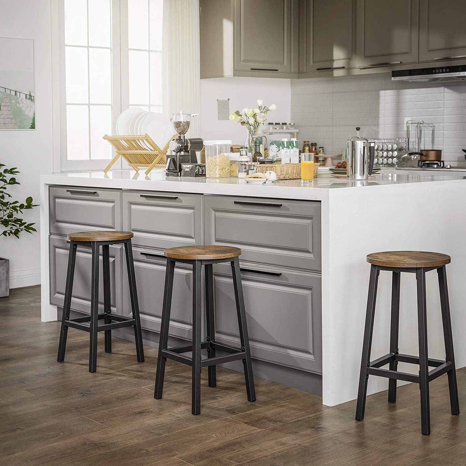 sgabelli da bar 2pz 32x65cm seduta rotonda legno marrone metallo megamix.sk