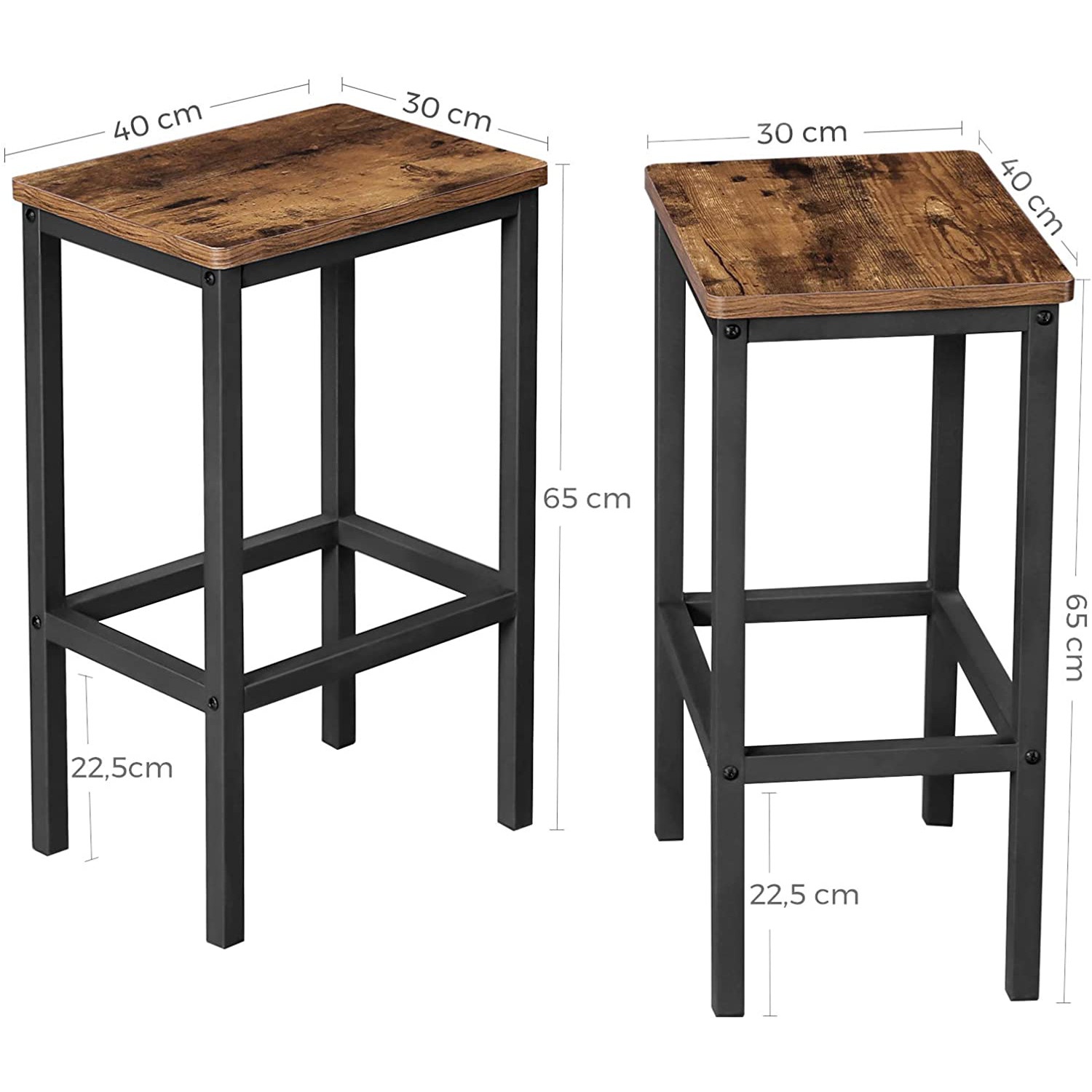 sgabelli da bar 2pz 40x30x65cm legno marrone metallo megamix.sk