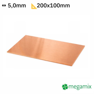 Lamina di rame spessore 5,0 mm dimensioni 200x100 mm rame Cu forma