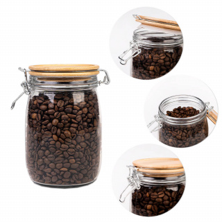 Contenitore di vetro barattolo 1000ml 16cm con coperchio di tenuta in legno