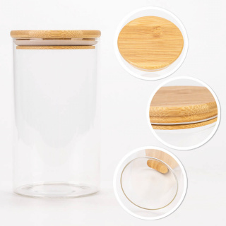 Contenitore di vetro 1000ml 17cm con coperchio in legno ermetico