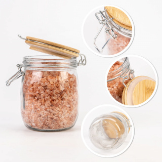 Contenitore di vetro barattolo 700ml 14cm con coperchio in legno con guarnizione