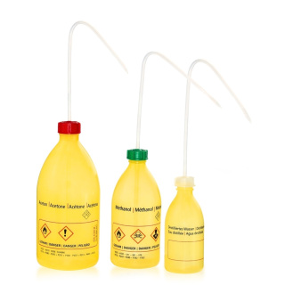 Ugello con stampa Acqua Distillata, 500 ml, giallo, collo stretto – PE-LD
