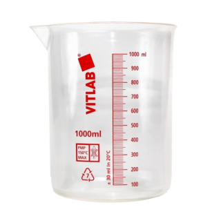 Kadička plastová PMP 100 ml, červená stupnica - VITLAB