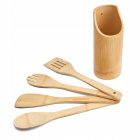 Set di utensili da cucina in legno 2 pale, cucchiaio, forchetta + contenitore in bambù