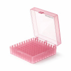 Box PP na skúmavky 100 miest, 140×140×54 mm, červený