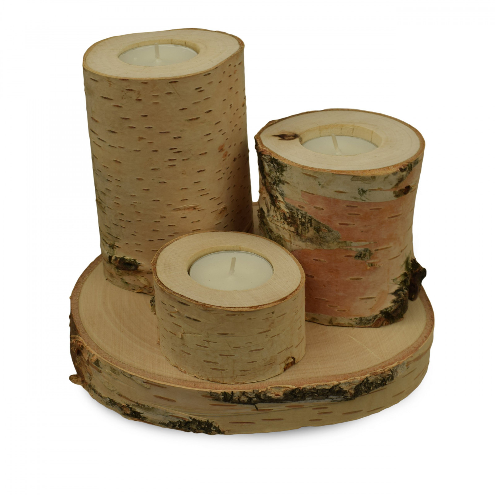 Portacandele in legno di betulla per tavolo 3 pz e piatto megamix.sk