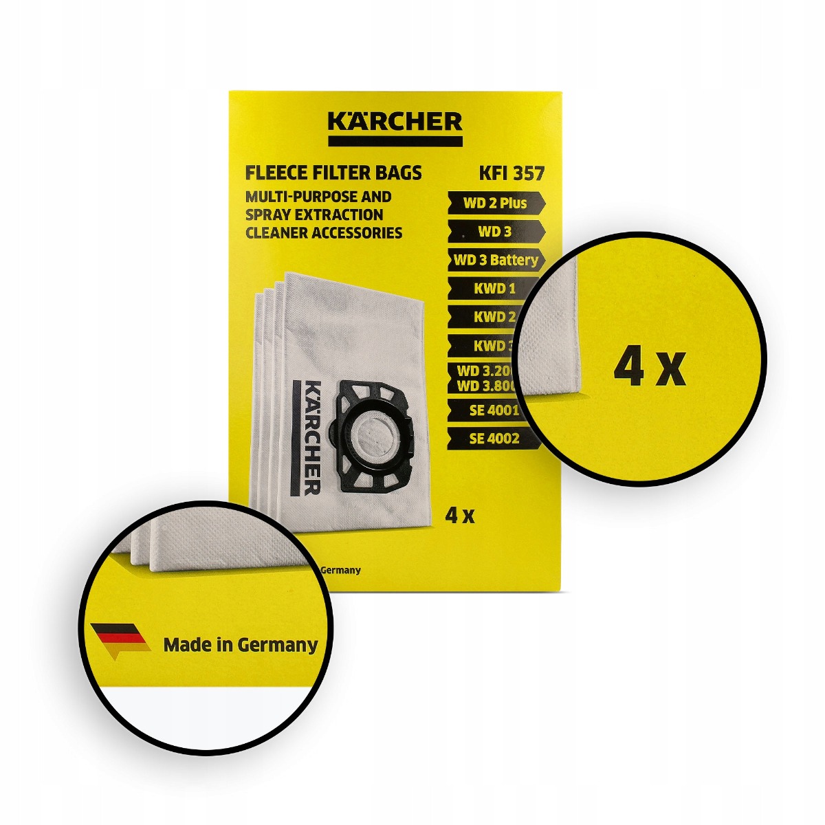 Sacchetti filtranti in tessuto non tessuto Kärcher per aspirapolvere WD2 / WD3 4 pezzi megamix.sk