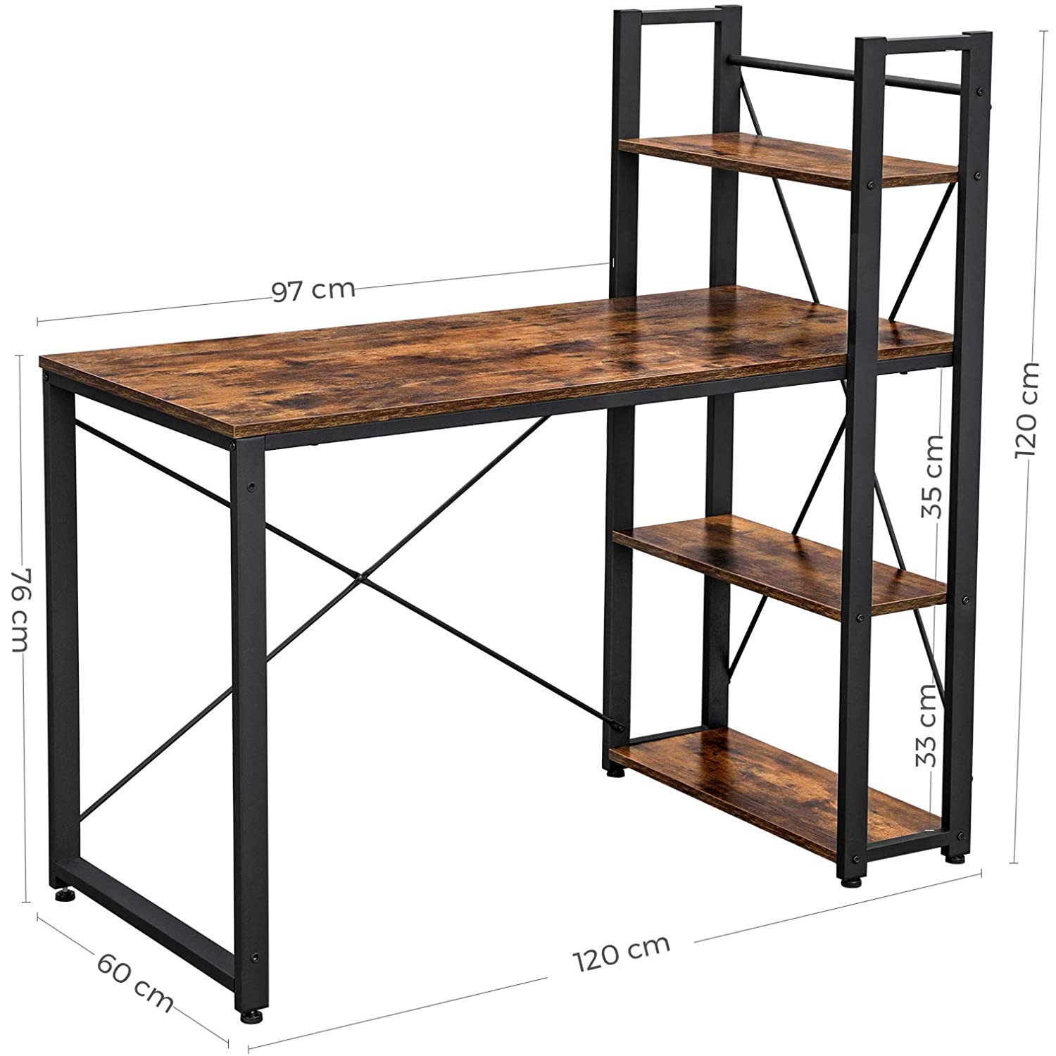 scrivania 120x60x120cm con ripiani legno marrone metallo megamix.sk