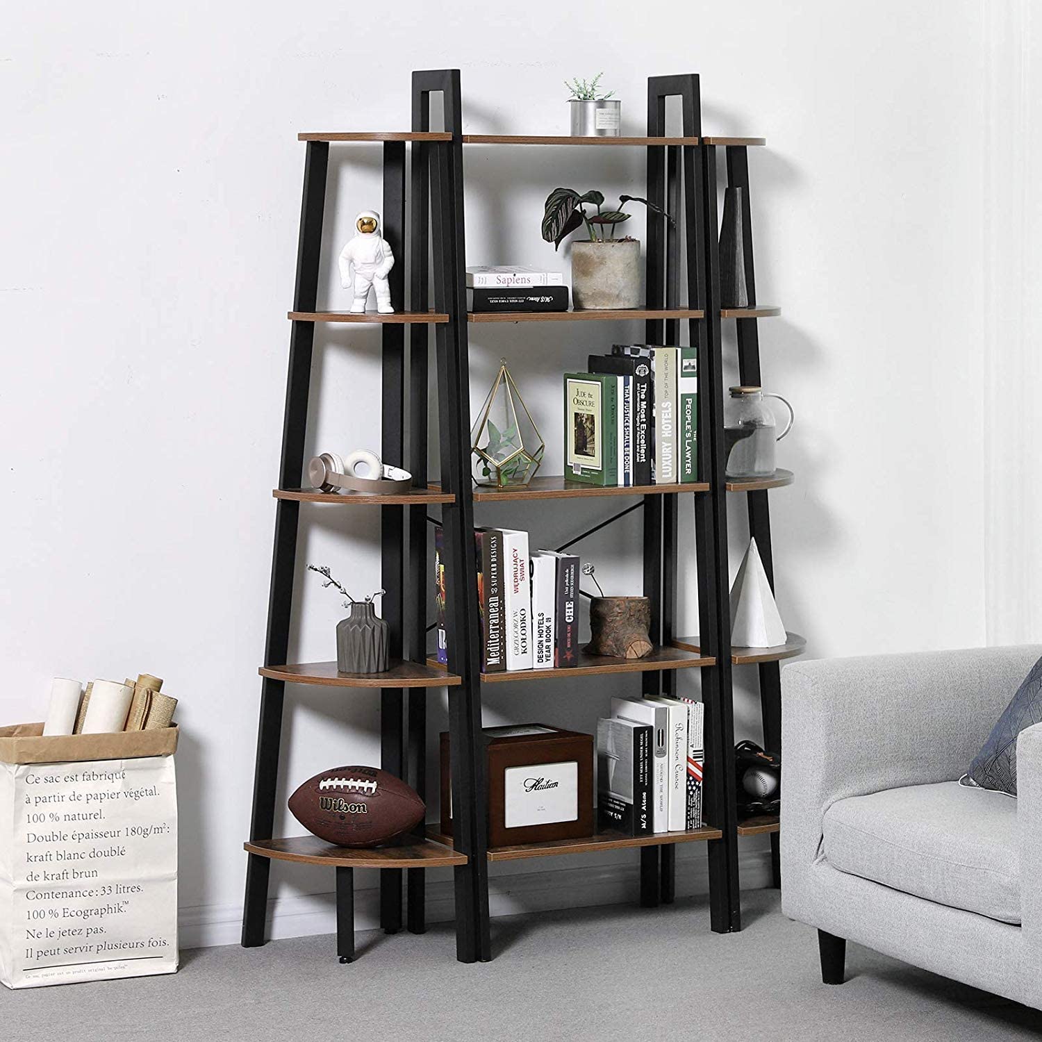 scaffale per libri 56x34x172cm rustico marrone legno metallo megamix.sk