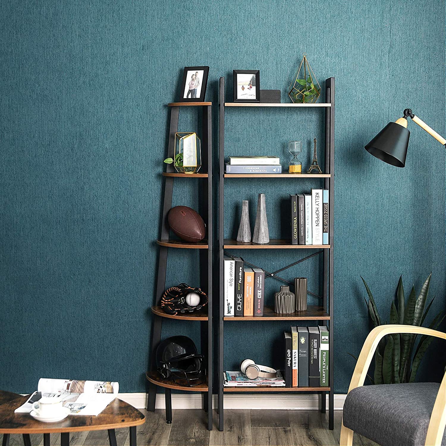 scaffale per libri 56x34x172cm rustico marrone legno metallo megamix.sk