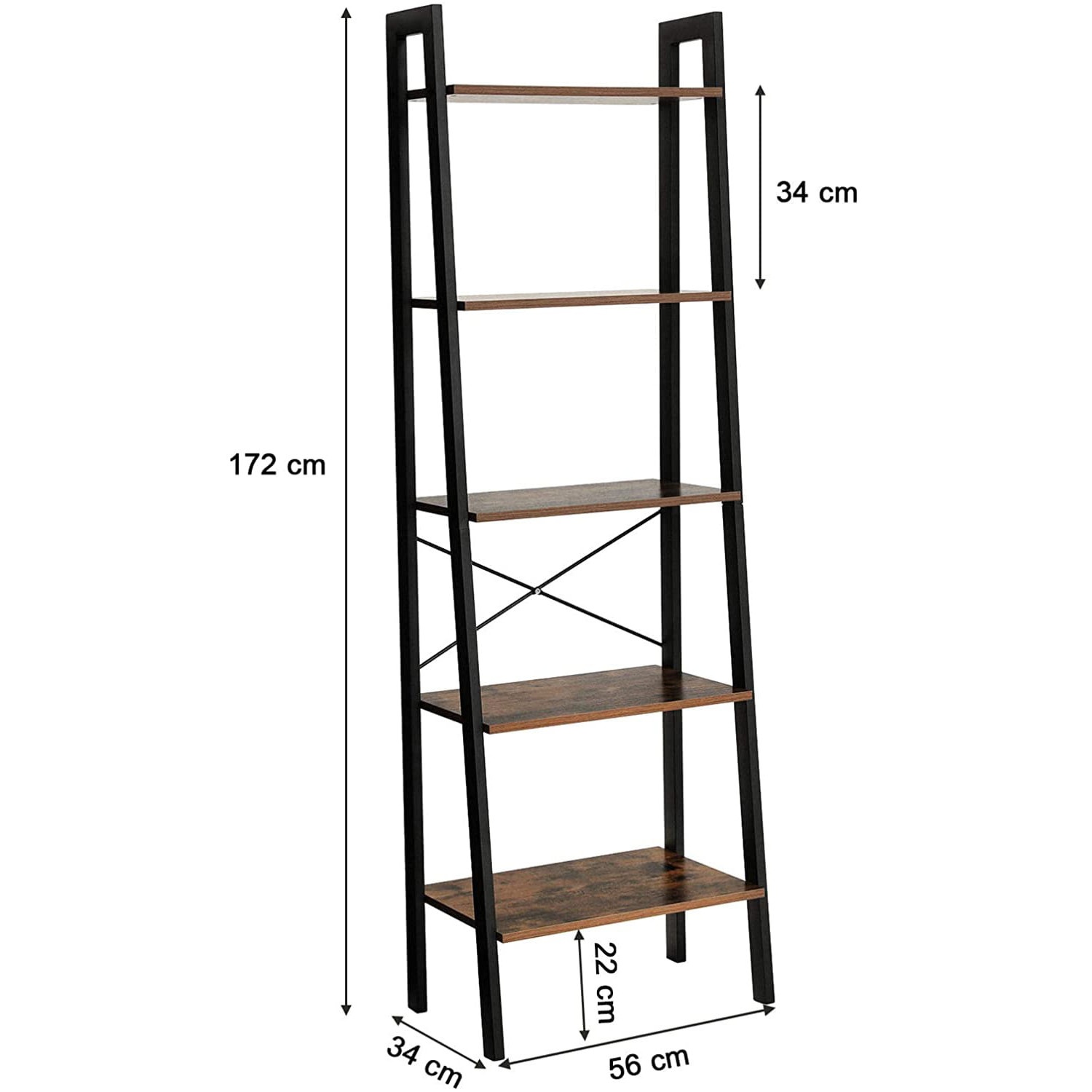 scaffale per libri 56x34x172cm rustico marrone legno metallo megamix.sk