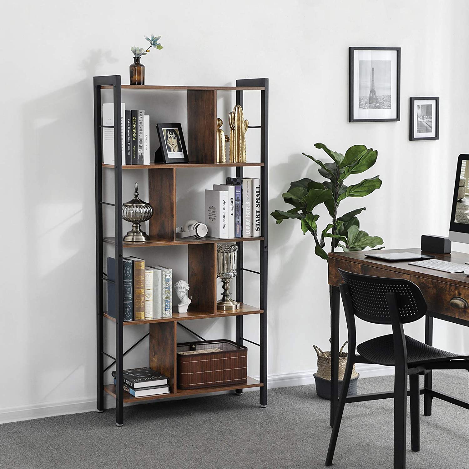 scaffale per libri 74x30x154cm rustico marrone legno metallo megamix.sk
