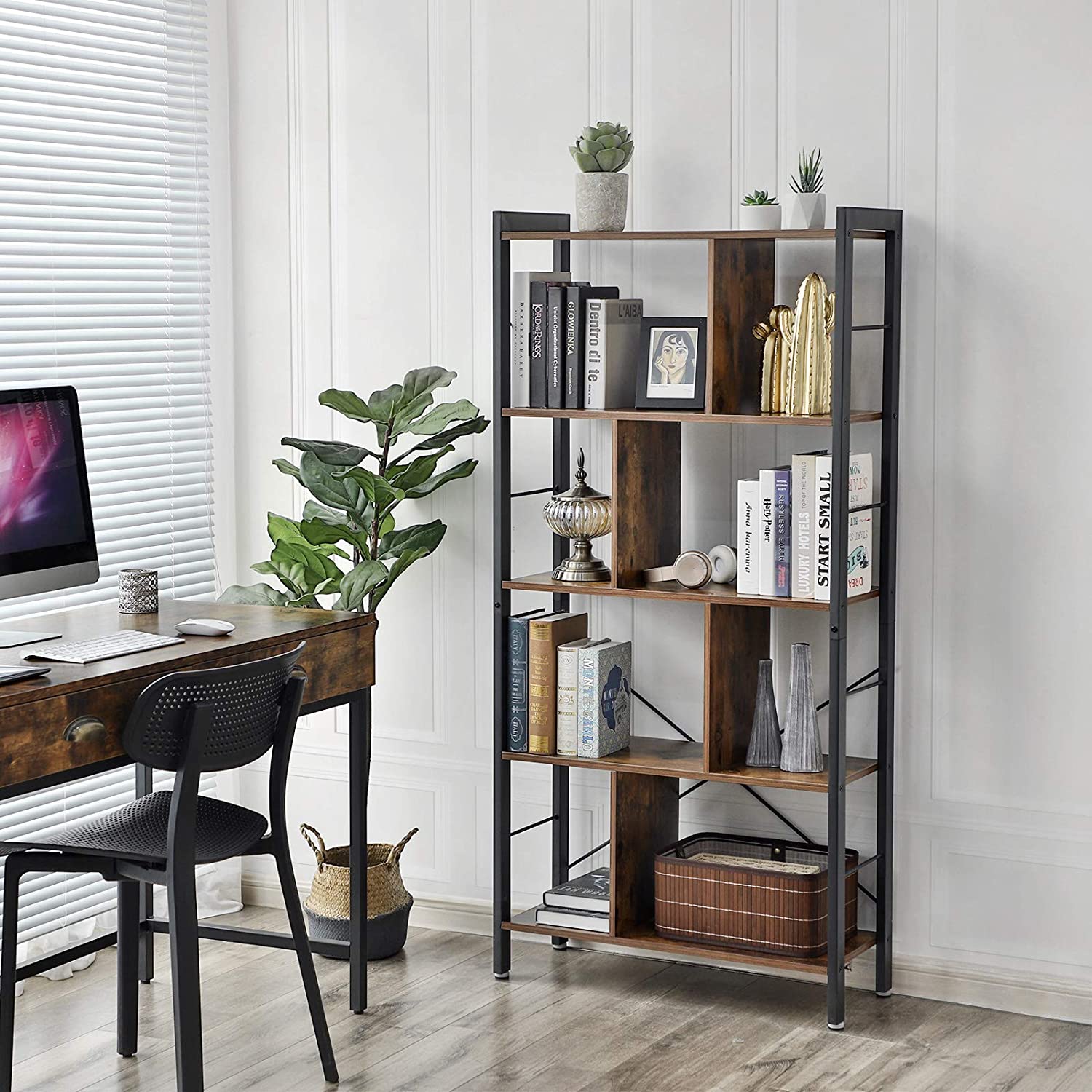 scaffale per libri 74x30x154cm rustico marrone legno metallo megamix.sk