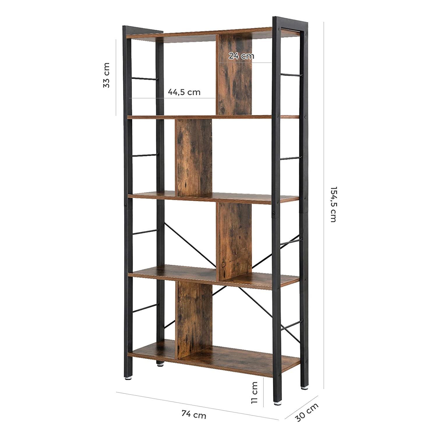 scaffale per libri 74x30x154cm rustico marrone legno metallo megamix.sk