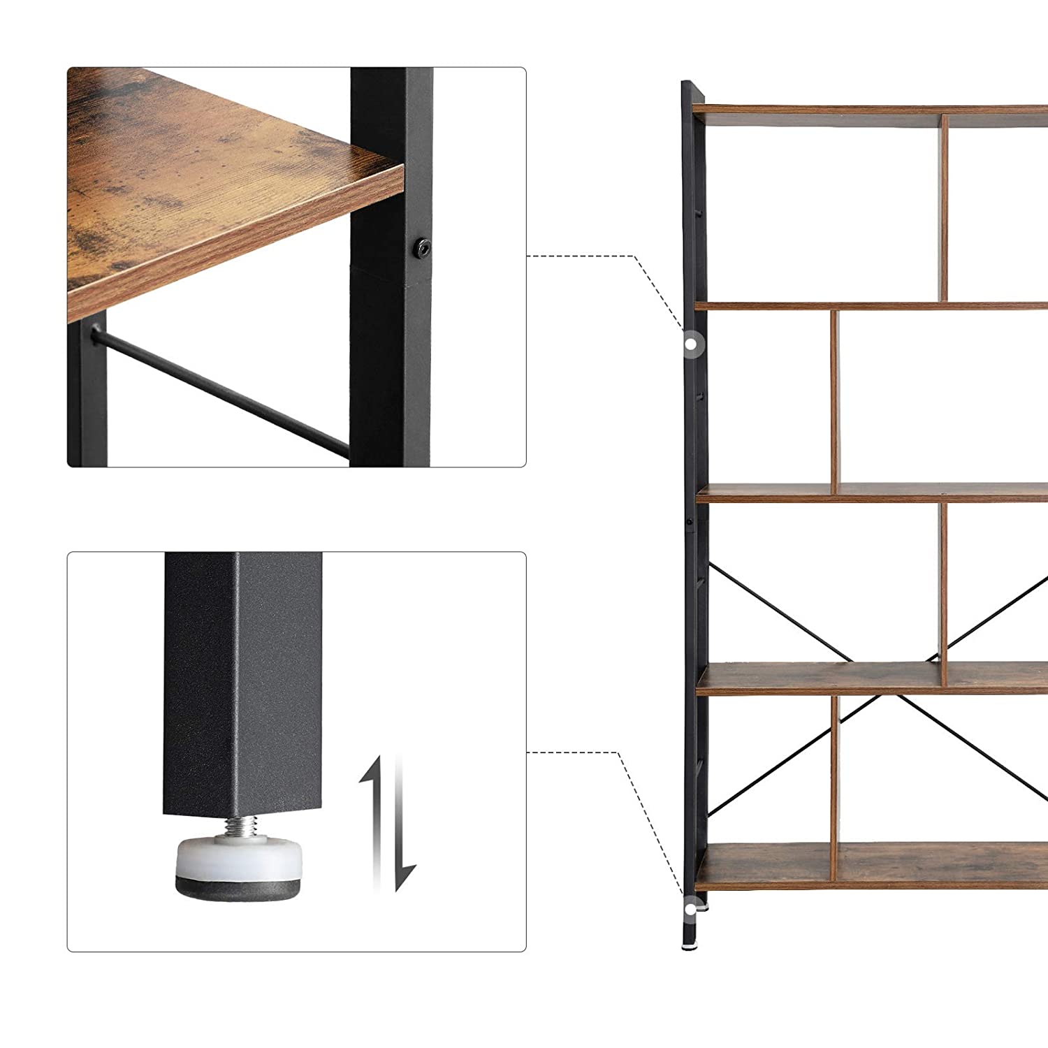 scaffale per libri 74x30x154cm rustico marrone legno metallo megamix.sk