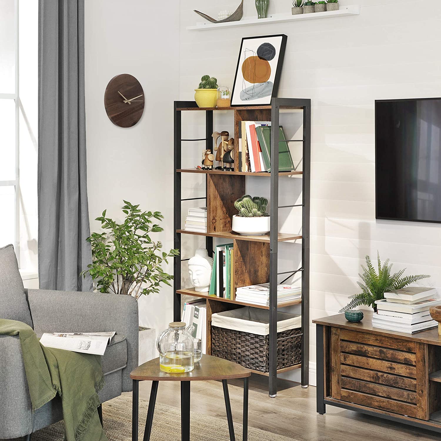 scaffale per libri 74x30x154cm rustico marrone legno metallo megamix.sk