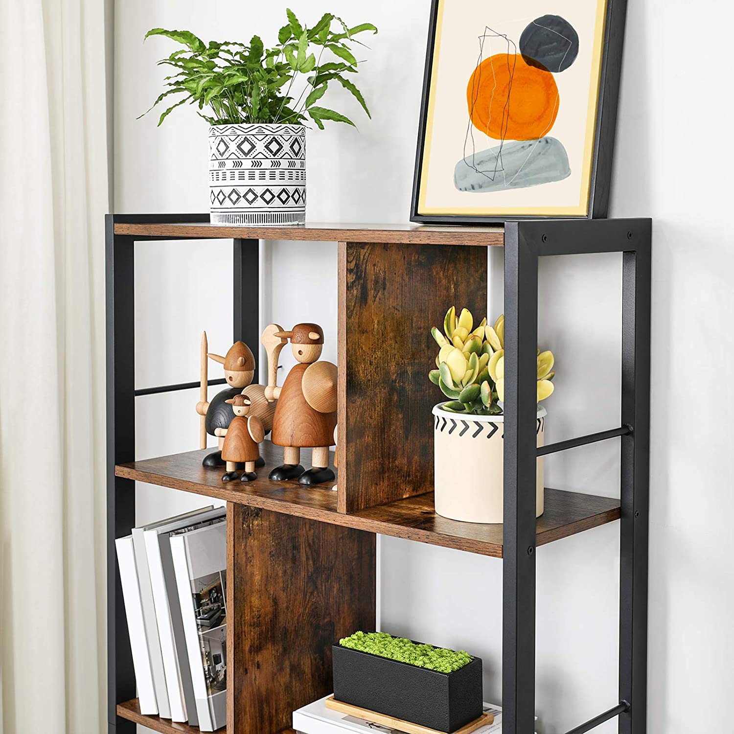scaffale per libri 74x30x154cm rustico marrone legno metallo megamix.sk
