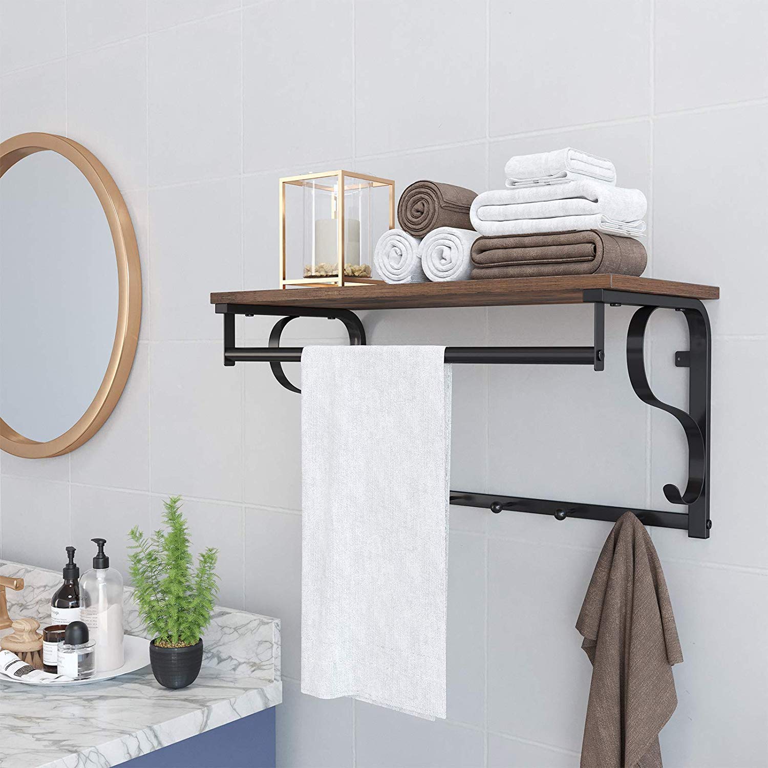 mensola con appendiabiti 60x30x31,7cm rustica marrone metallo nero megamix.sk
