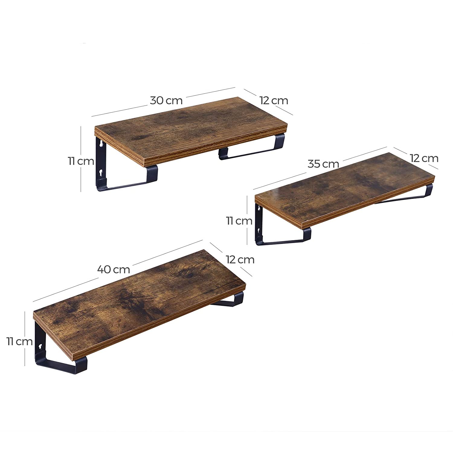 set di 3 mensole sospese legno marrone metallo megamix.sk