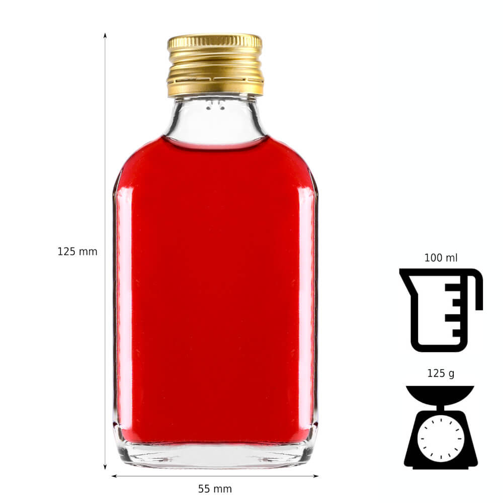 Bottiglia di vetro 100ml 12cm piatta megamix.sk
