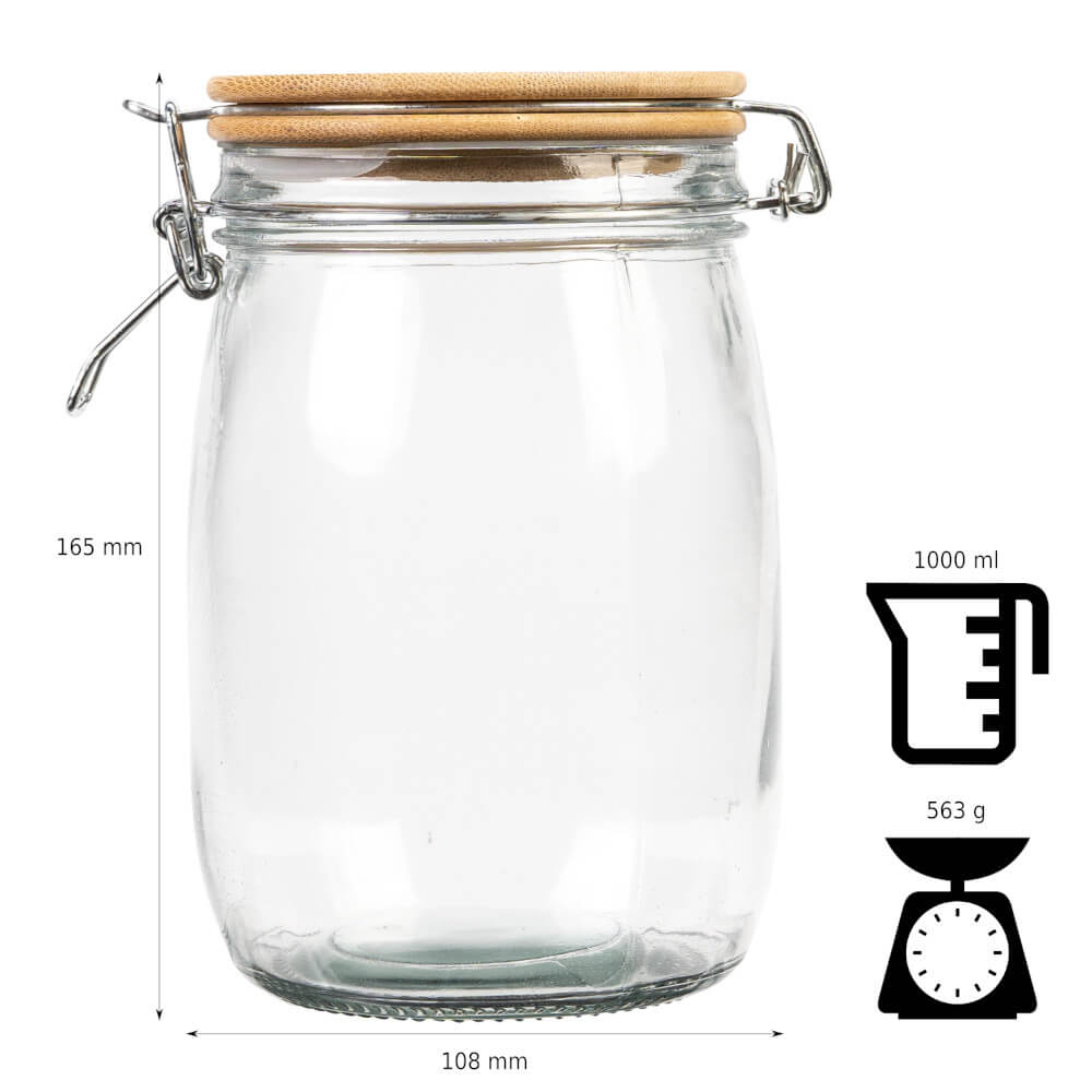 Contenitore in vetro barattolo 1000ml 16cm con coperchio in legno con guarnizione megamix.sk