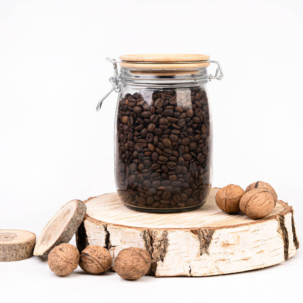 Contenitore in vetro barattolo 1000ml 16cm con coperchio in legno con guarnizione megamix.sk