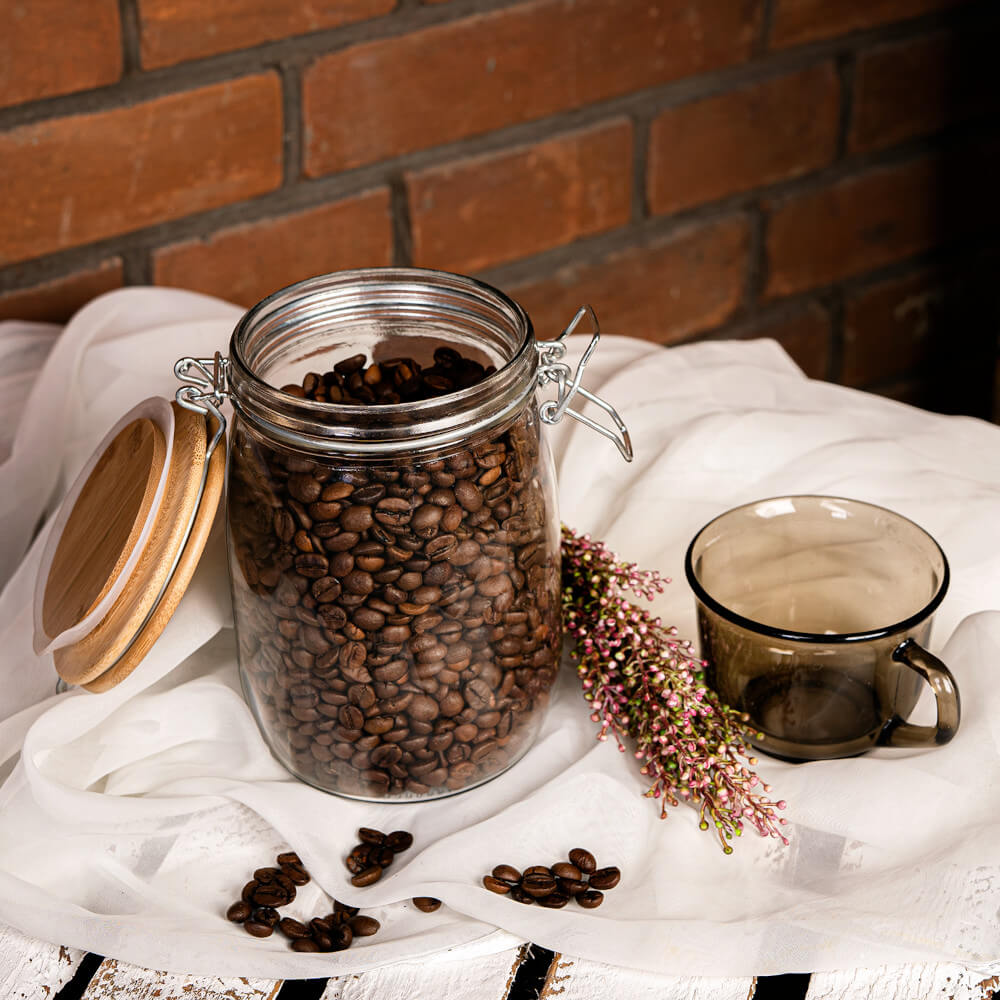 Contenitore in vetro barattolo 1000ml 16cm con coperchio in legno con guarnizione megamix.sk