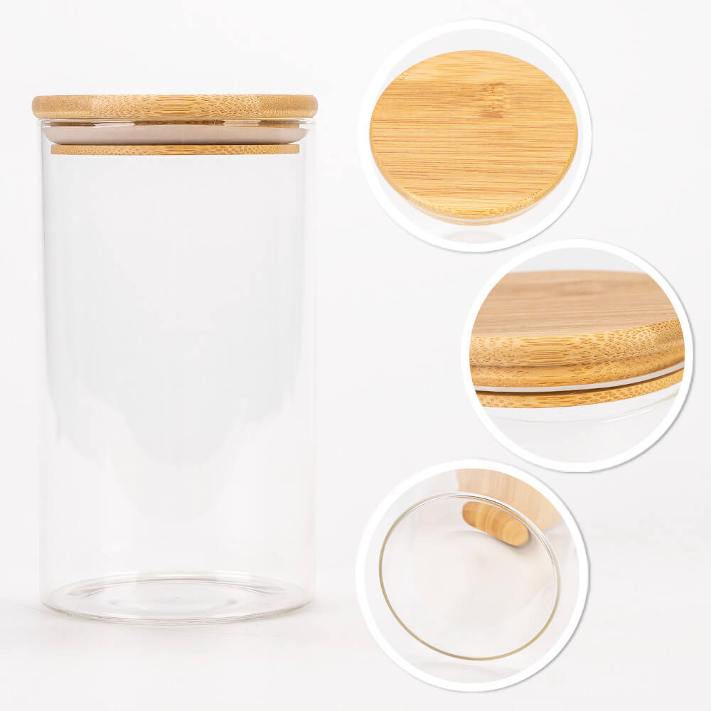 Contenitore di vetro barattolo 1000ml 17cm con coperchio sigillante in legno megamix.sk