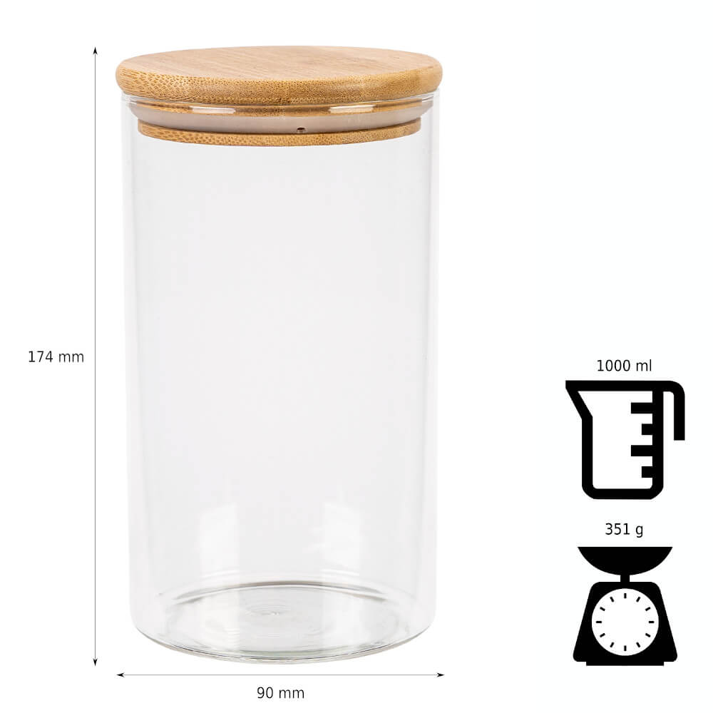 Contenitore di vetro barattolo 1000ml 17cm con coperchio sigillante in legno megamix.sk