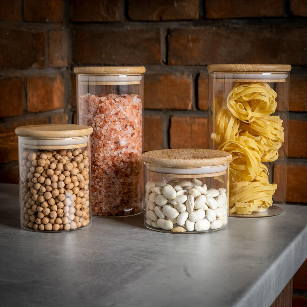 Contenitore di vetro barattolo 1000ml 17cm con coperchio sigillante in legno megamix.sk