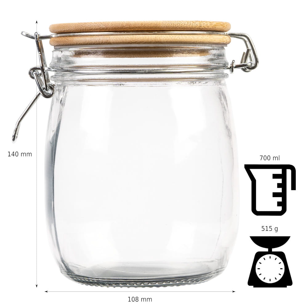 Contenitore di vetro barattolo 700ml 14cm con coperchio di tenuta in legno megamix.sk