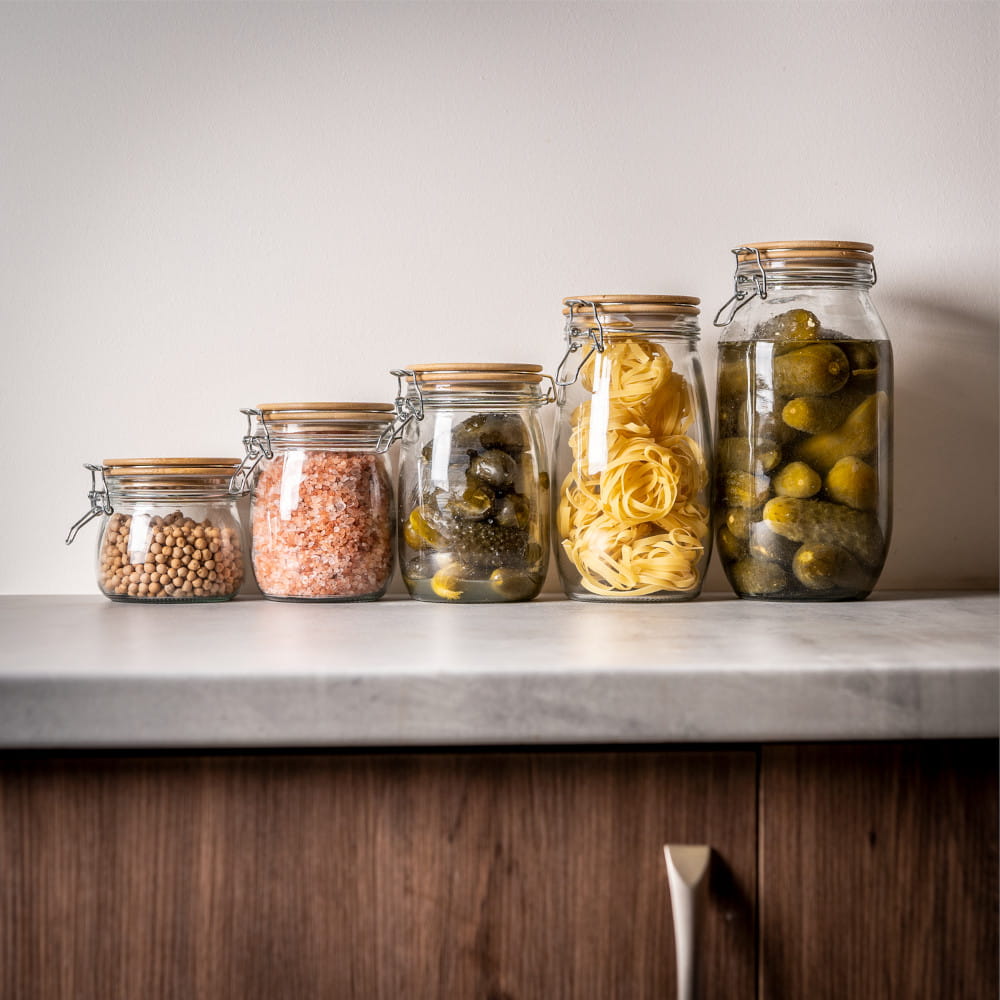 Contenitore di vetro barattolo 700ml 14cm con coperchio di tenuta in legno megamix.sk