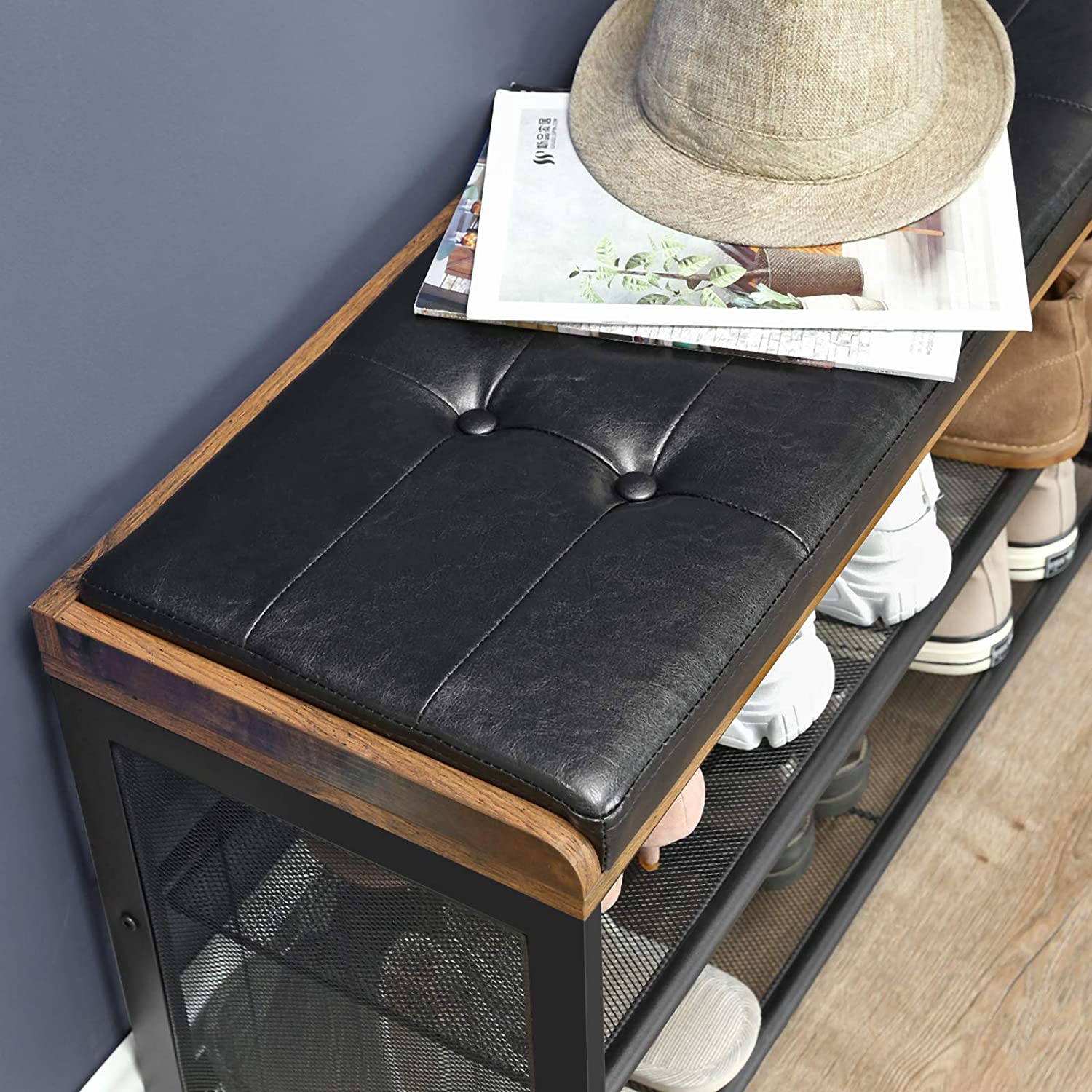 scarpiera con seduta 80x30x48cm metallo legno ecopelle megamix.sk