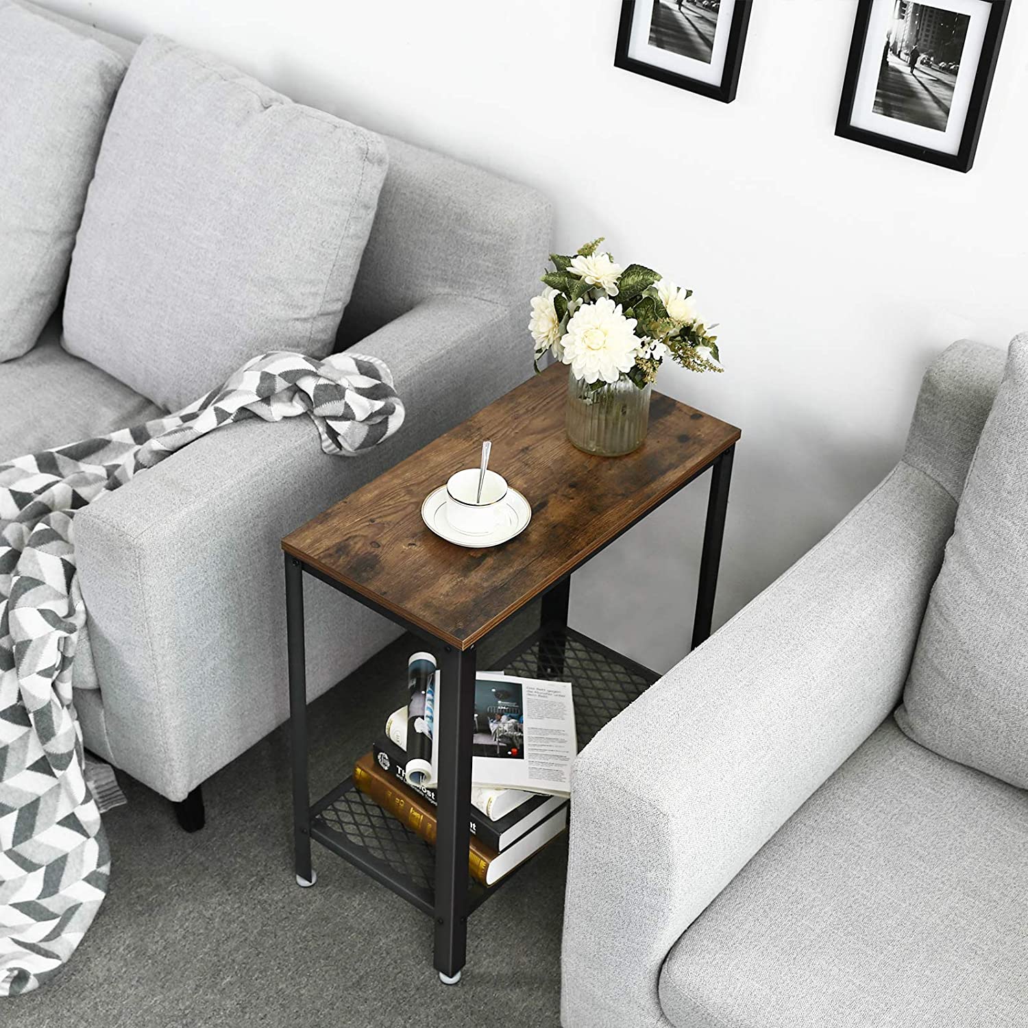 tavolino 60x30x60cm con ripiano legno marrone metallo megamix.sk