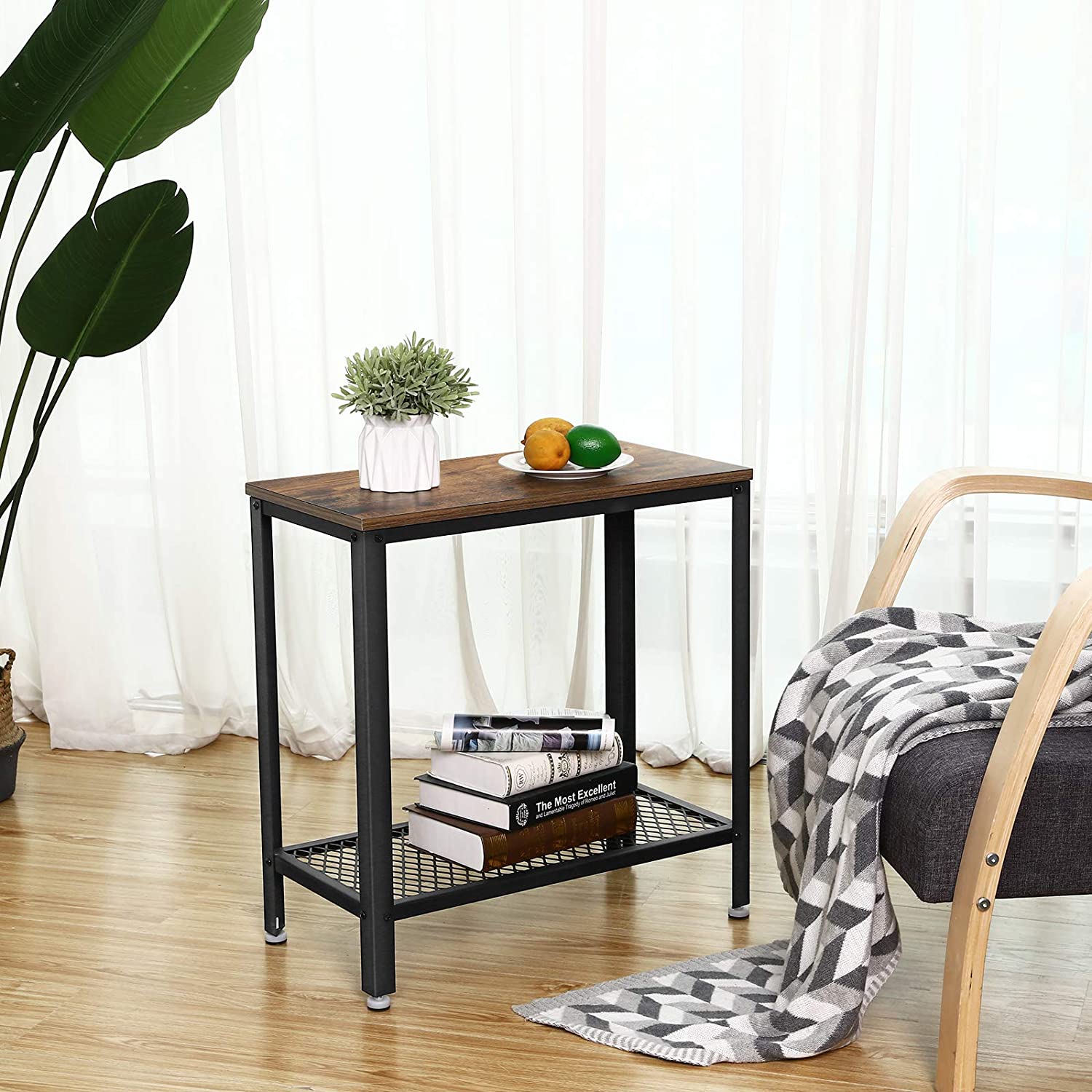 tavolino 60x30x60cm con ripiano legno marrone metallo megamix.sk