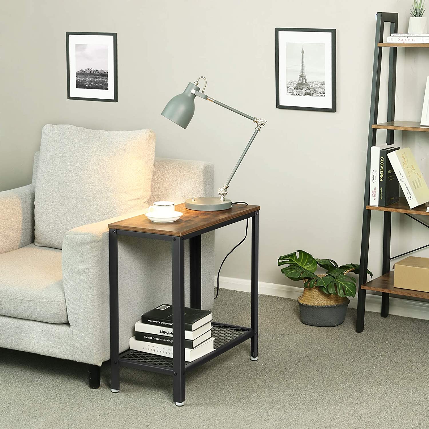 tavolino 60x30x60cm con ripiano legno marrone metallo megamix.sk