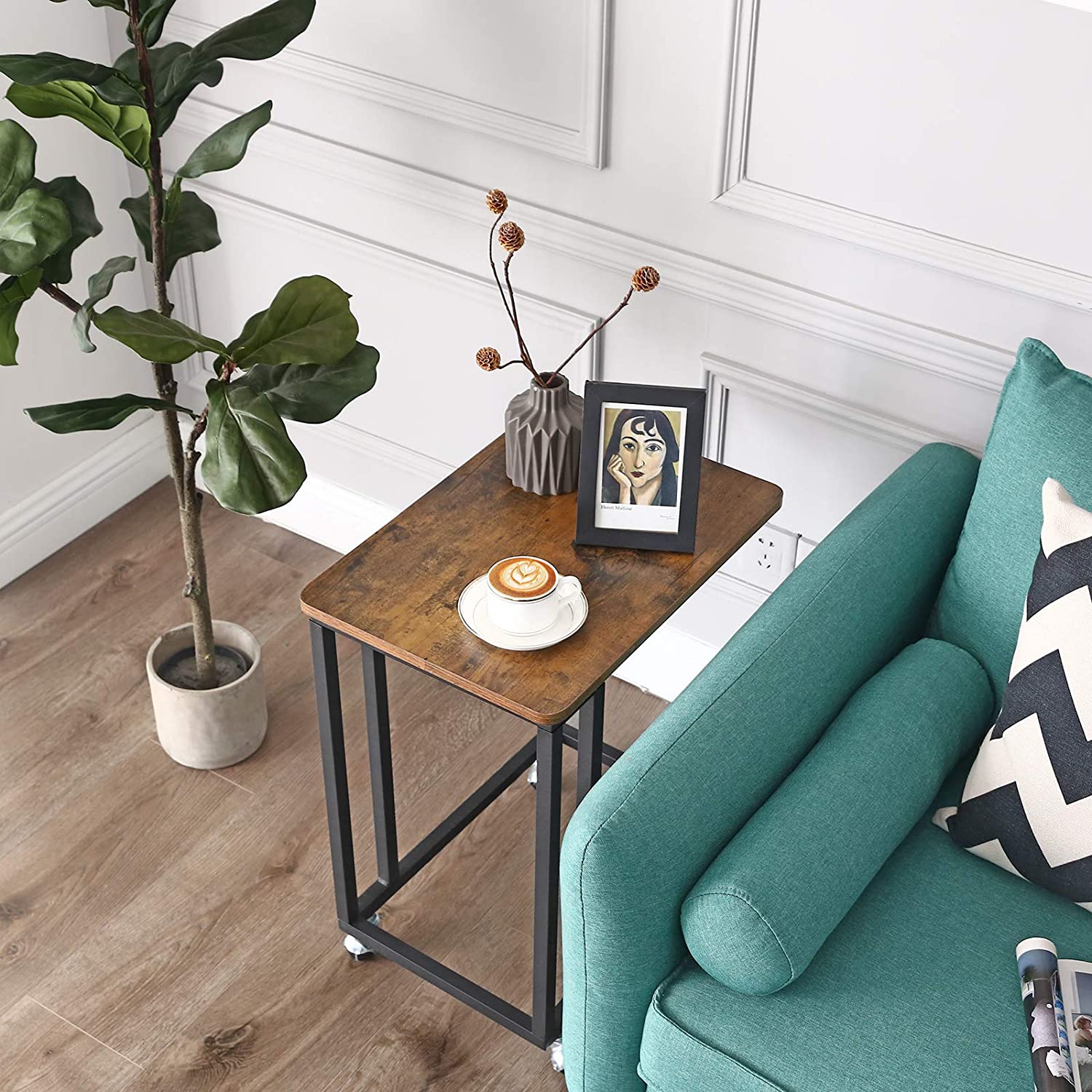 tavolino su ruote 50x35x61cm rustico marrone legno metallo megamix.sk