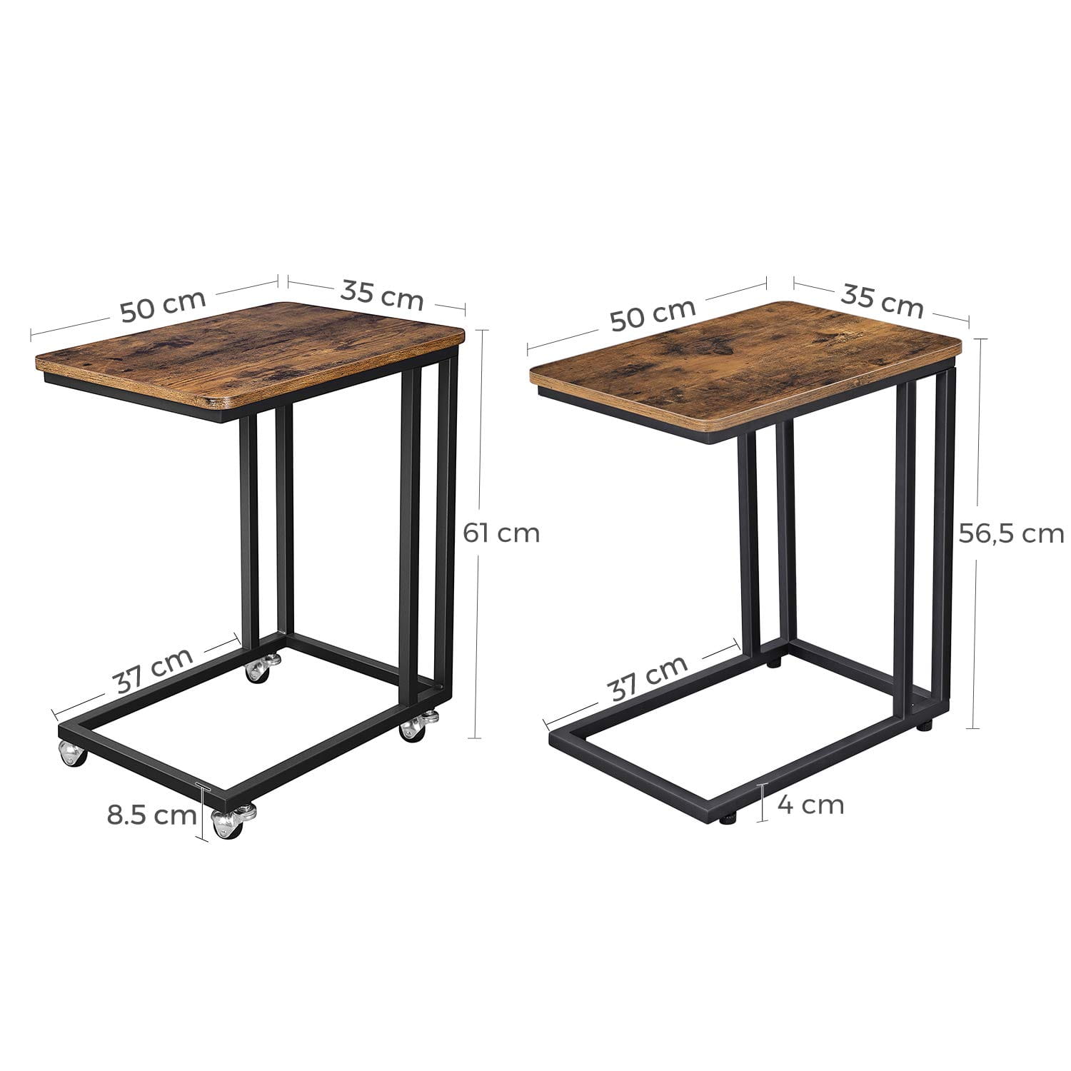 tavolino su ruote 50x35x61cm rustico marrone legno metallo megamix.sk