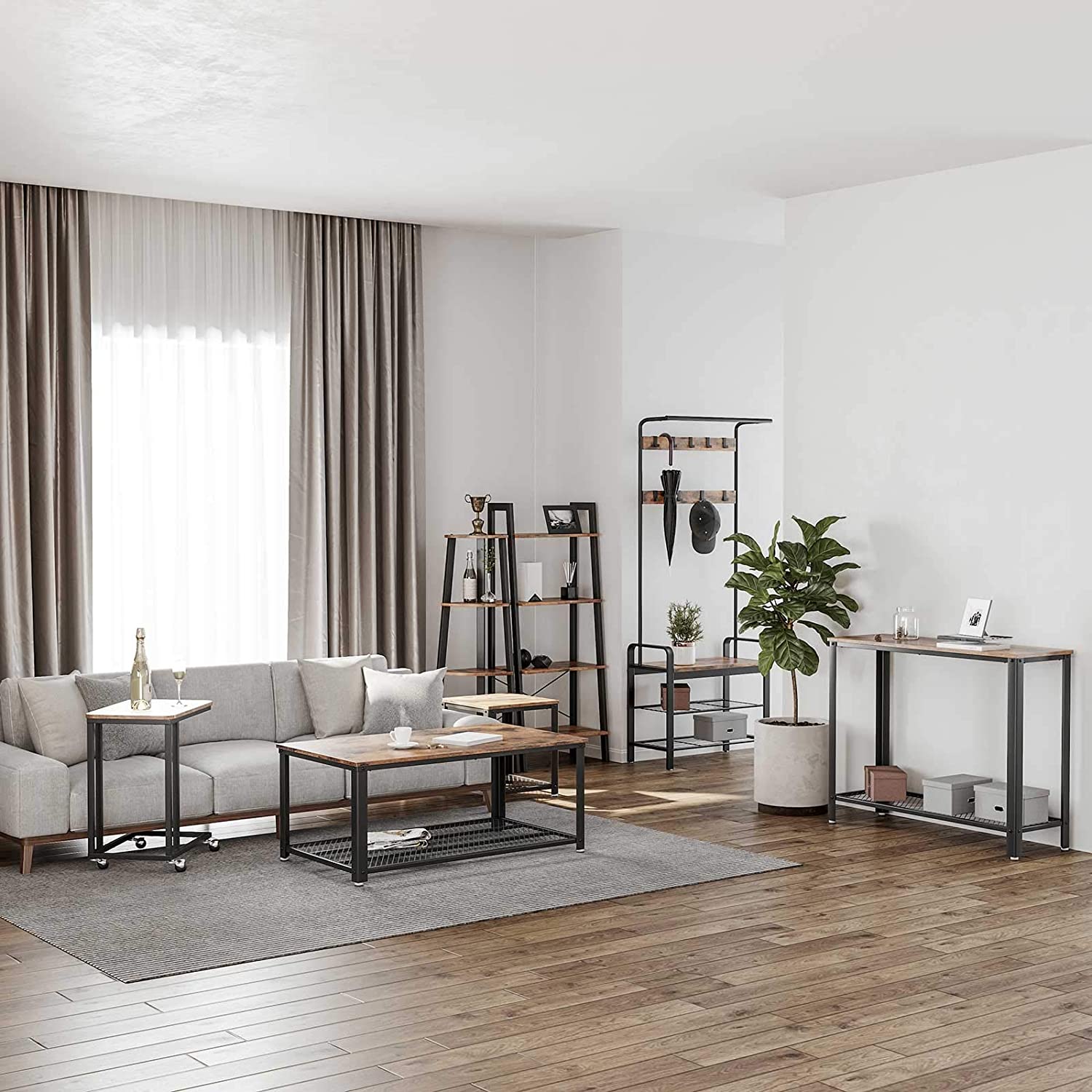 tavolino su ruote 50x35x61cm rustico marrone legno metallo megamix.sk