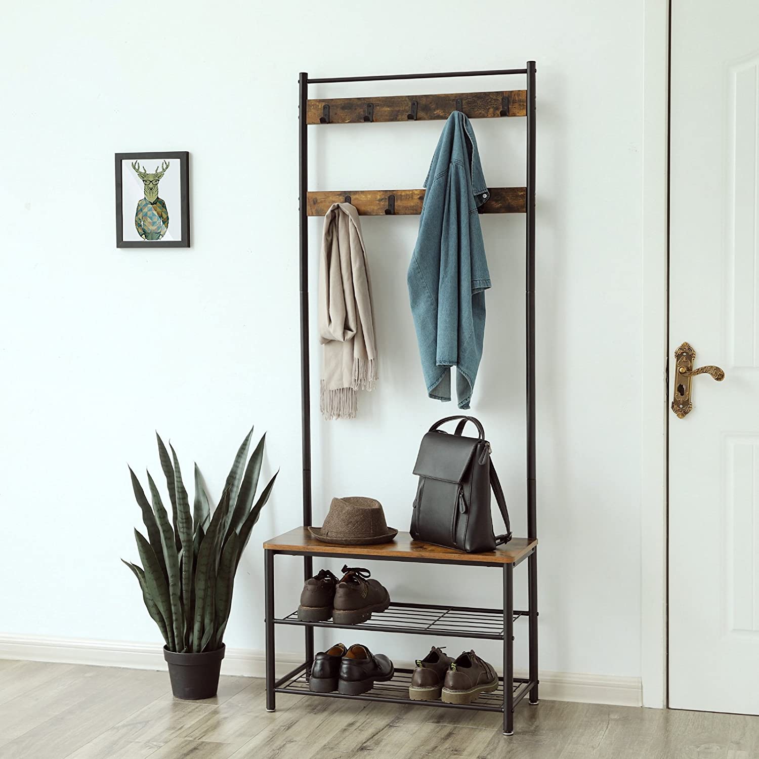 appendiabiti con seduta 70x32x175cm legno, metallo marrone megamix.sk