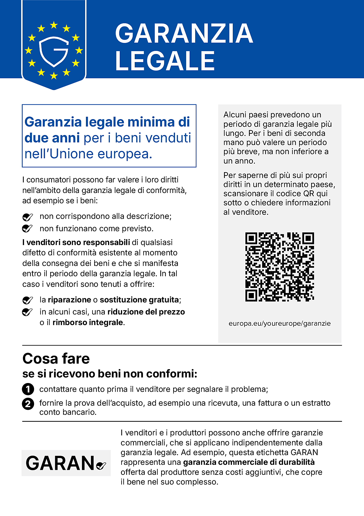 Legal guarantee notice